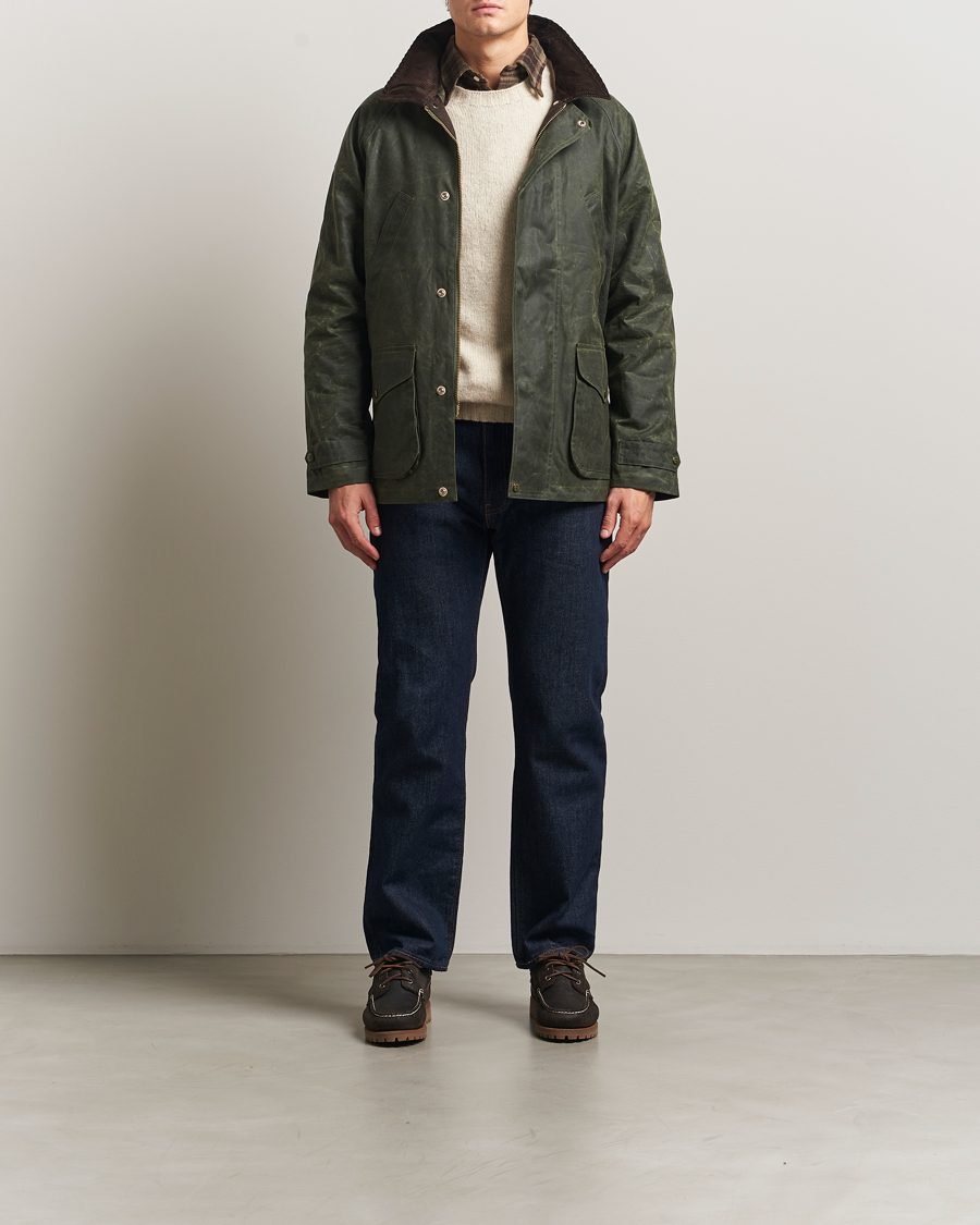 Men | Coats & Jackets | Manifattura Ceccarelli | Rain Caban Wax Cloth Dark Green