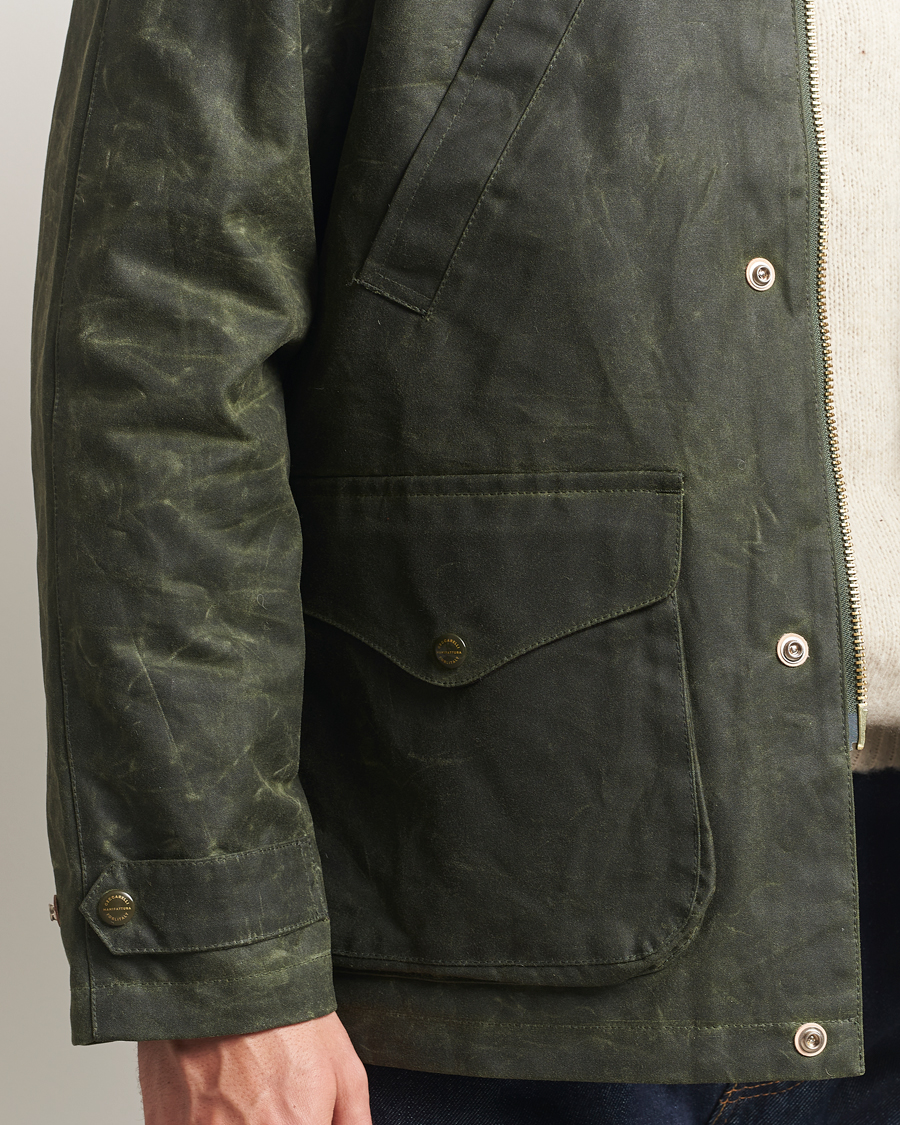 Men | Coats & Jackets | Manifattura Ceccarelli | Rain Caban Wax Cloth Dark Green