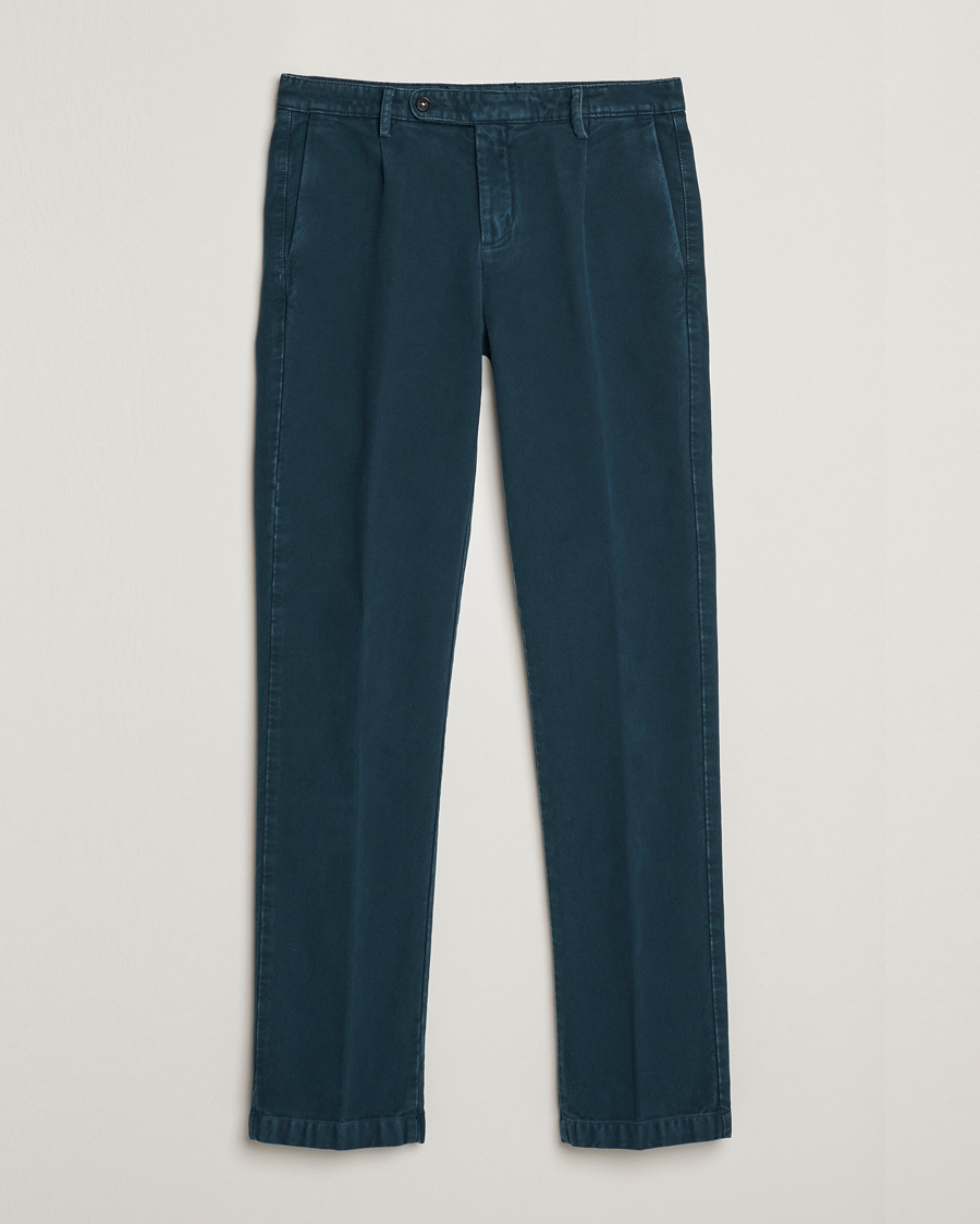 Men | Trousers | Massimo Alba | Ionio Pleated Moleskine Trousers Petrol Blue