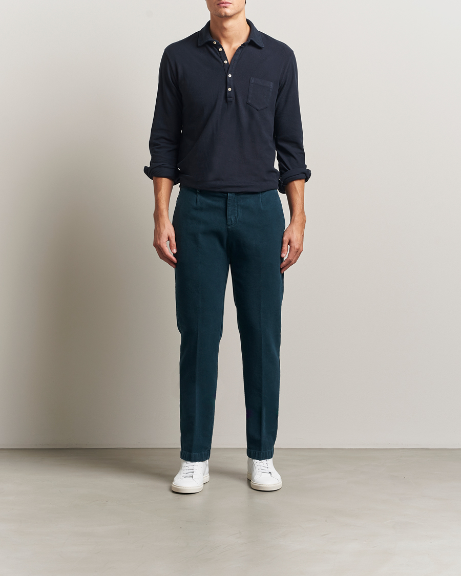 Men | Trousers | Massimo Alba | Ionio Pleated Moleskine Trousers Petrol Blue