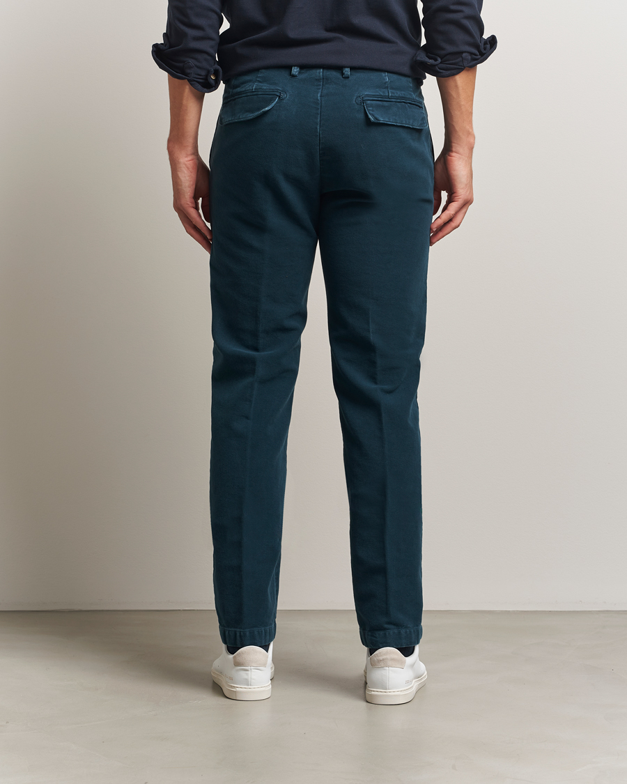 Men | Trousers | Massimo Alba | Ionio Pleated Moleskine Trousers Petrol Blue