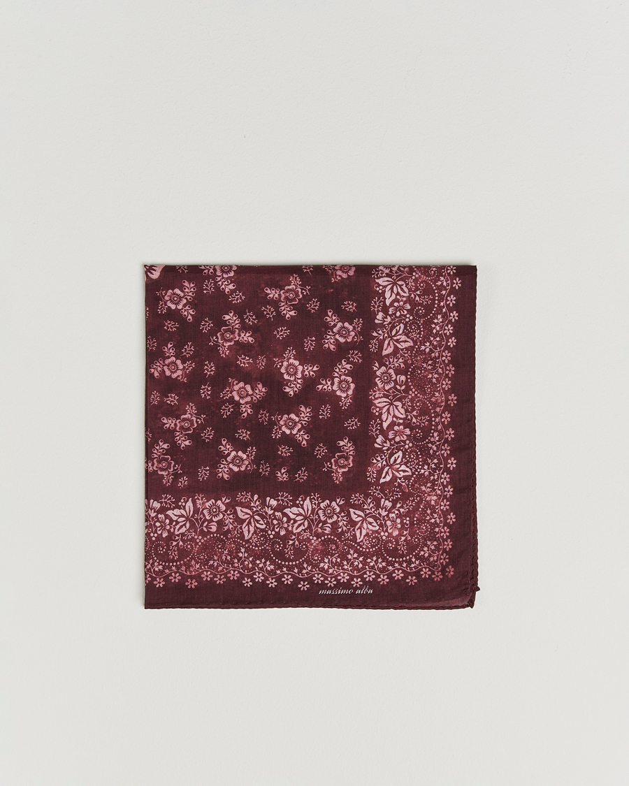 Men | Pocket Squares | Massimo Alba | Hanky Cotton Handkerchief Burgundy