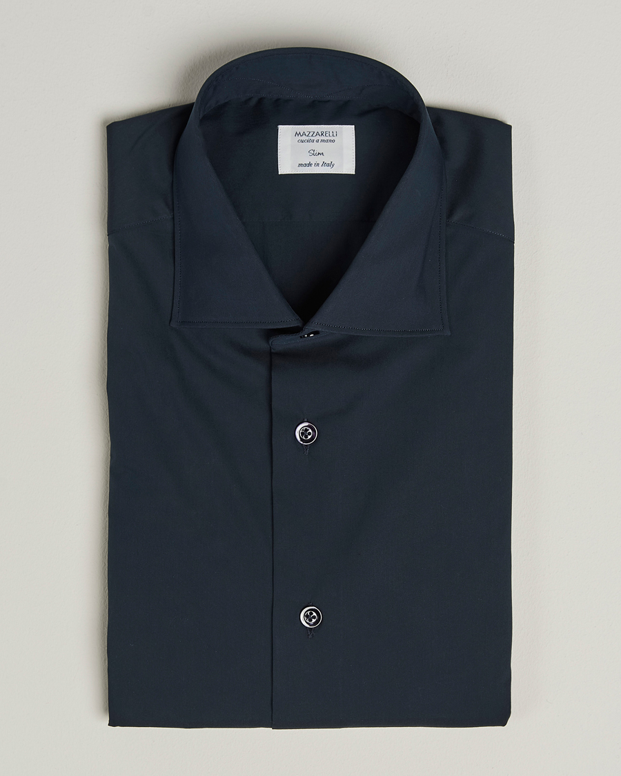 Men | Shirts | Mazzarelli | Soft Cotton/Stretch Cut Away Shirt Navy