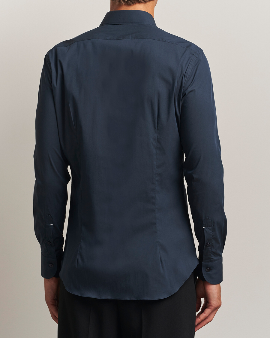 Men | Shirts | Mazzarelli | Soft Cotton/Stretch Cut Away Shirt Navy