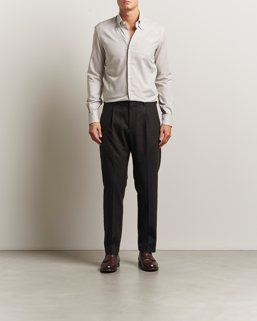 Men | Shirts | Mazzarelli | Soft Flannel Button Down Shirt Beige