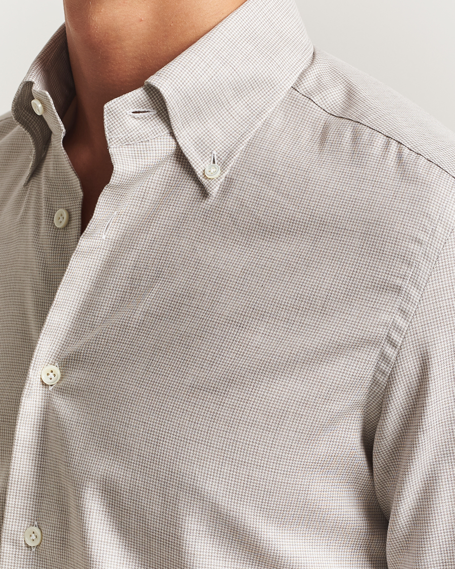 Men | Shirts | Mazzarelli | Soft Flannel Button Down Shirt Beige