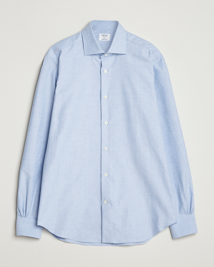 Men | Shirts | Mazzarelli | Soft Flannel Cut Away Shirt Light Blue