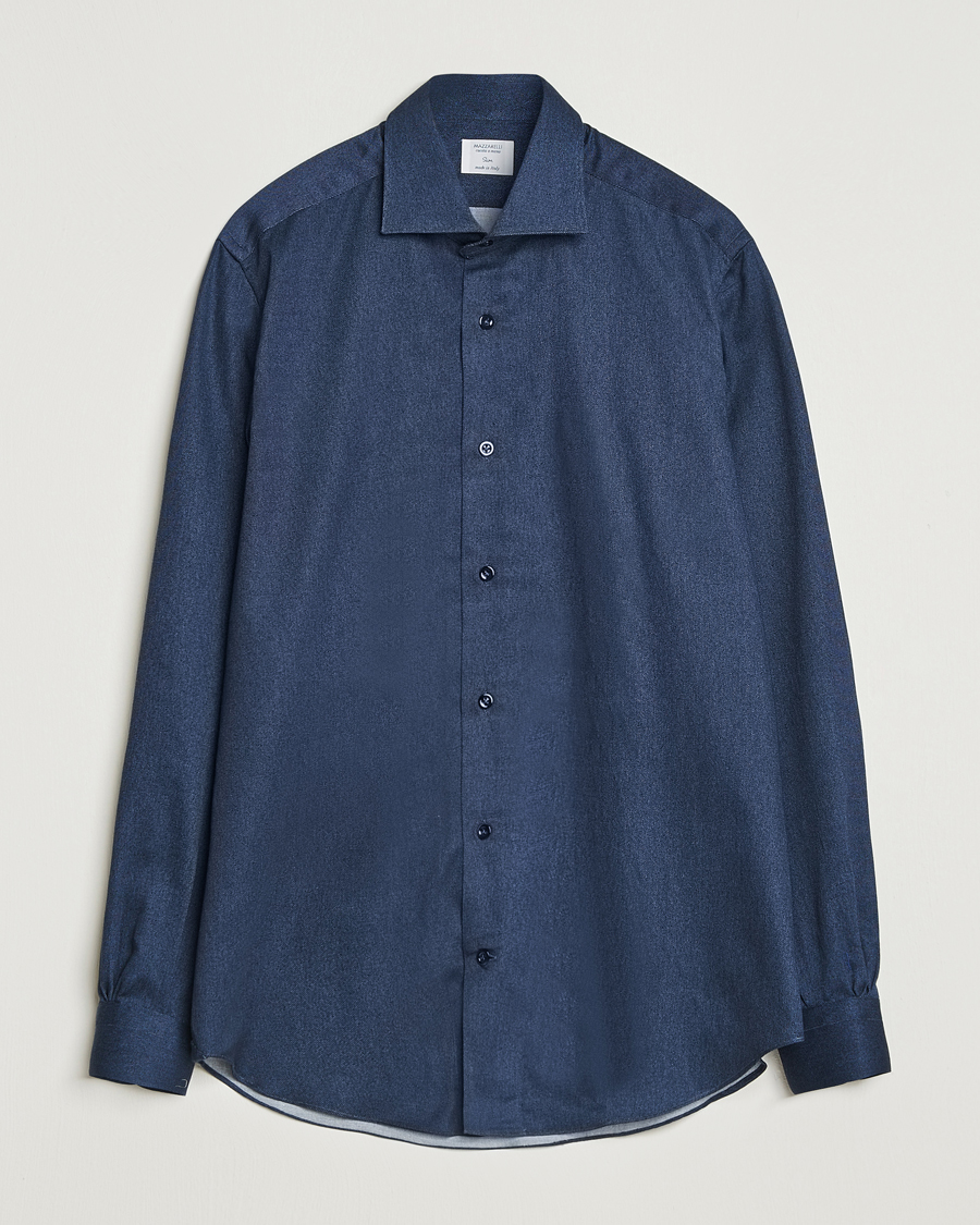 Men | Shirts | Mazzarelli | Soft Flannel Cut Away Shirt Navy