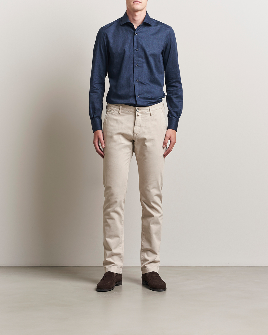 Men | Shirts | Mazzarelli | Soft Flannel Cut Away Shirt Navy