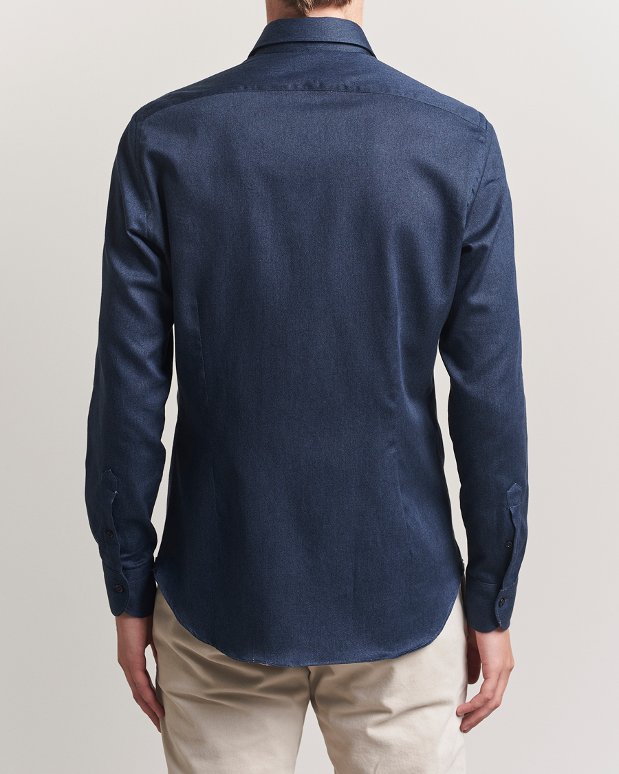 Men | Shirts | Mazzarelli | Soft Flannel Cut Away Shirt Navy