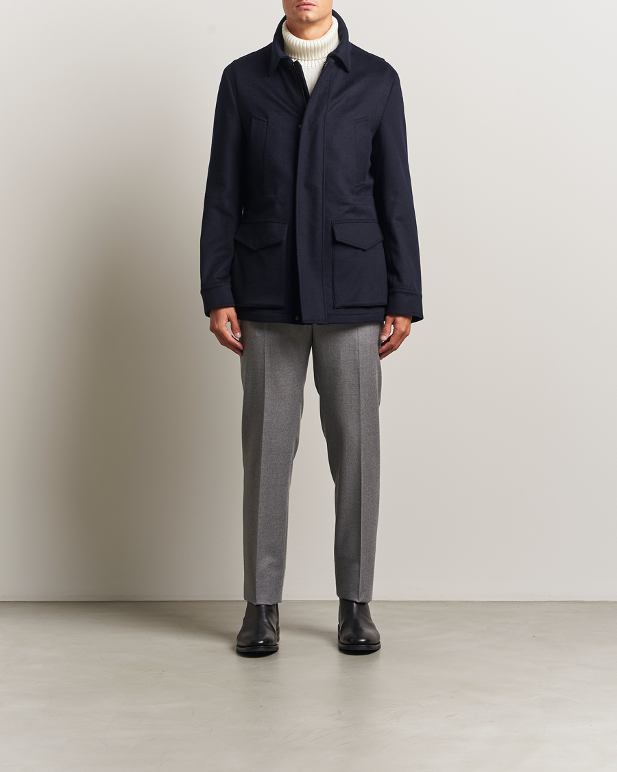 Oscar Jacobson Traveler Wool Jacket Navy at CareOfCarl.com