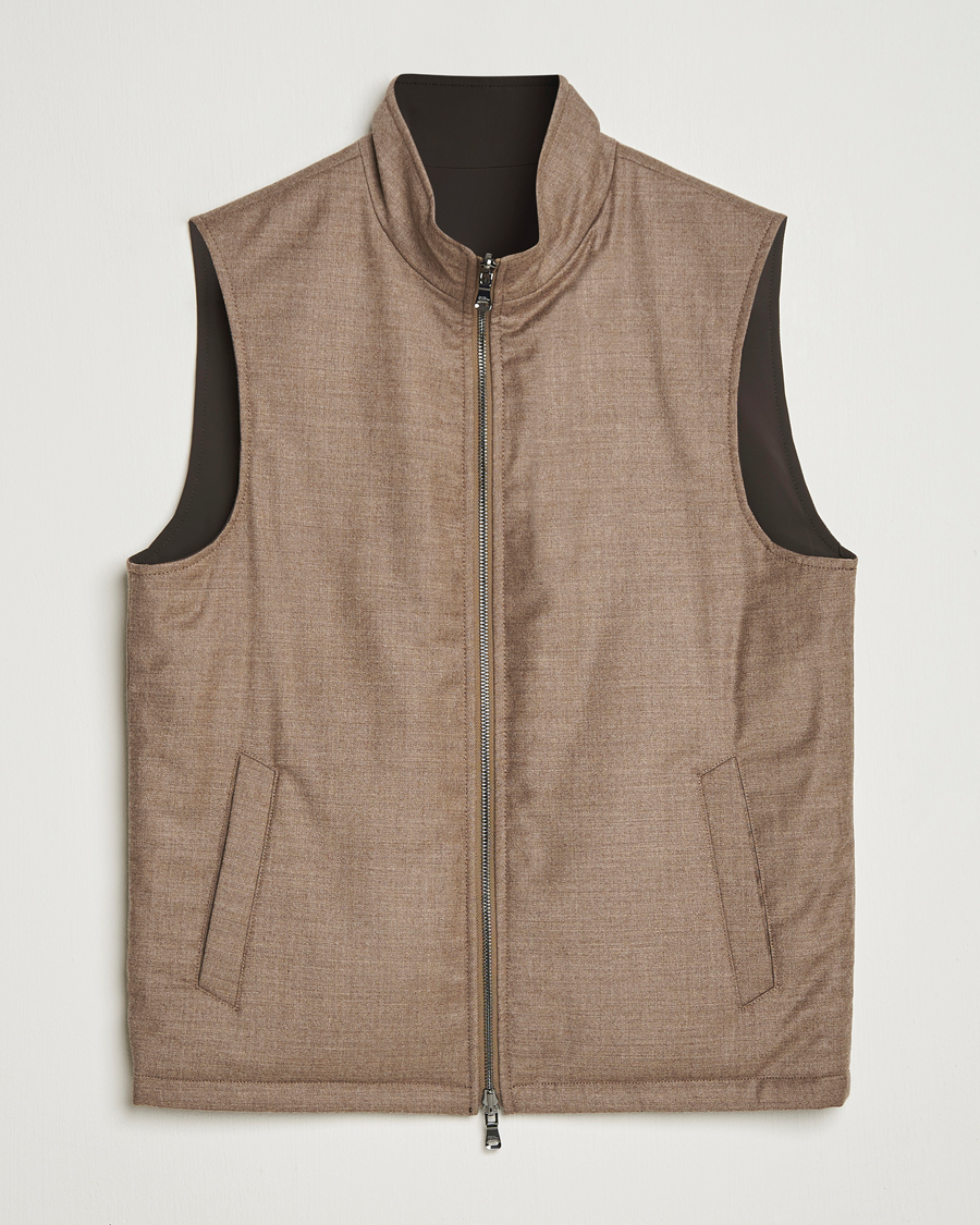 Men | Coats & Jackets | Oscar Jacobson | Nylon/Wool Reversible Vest Brown