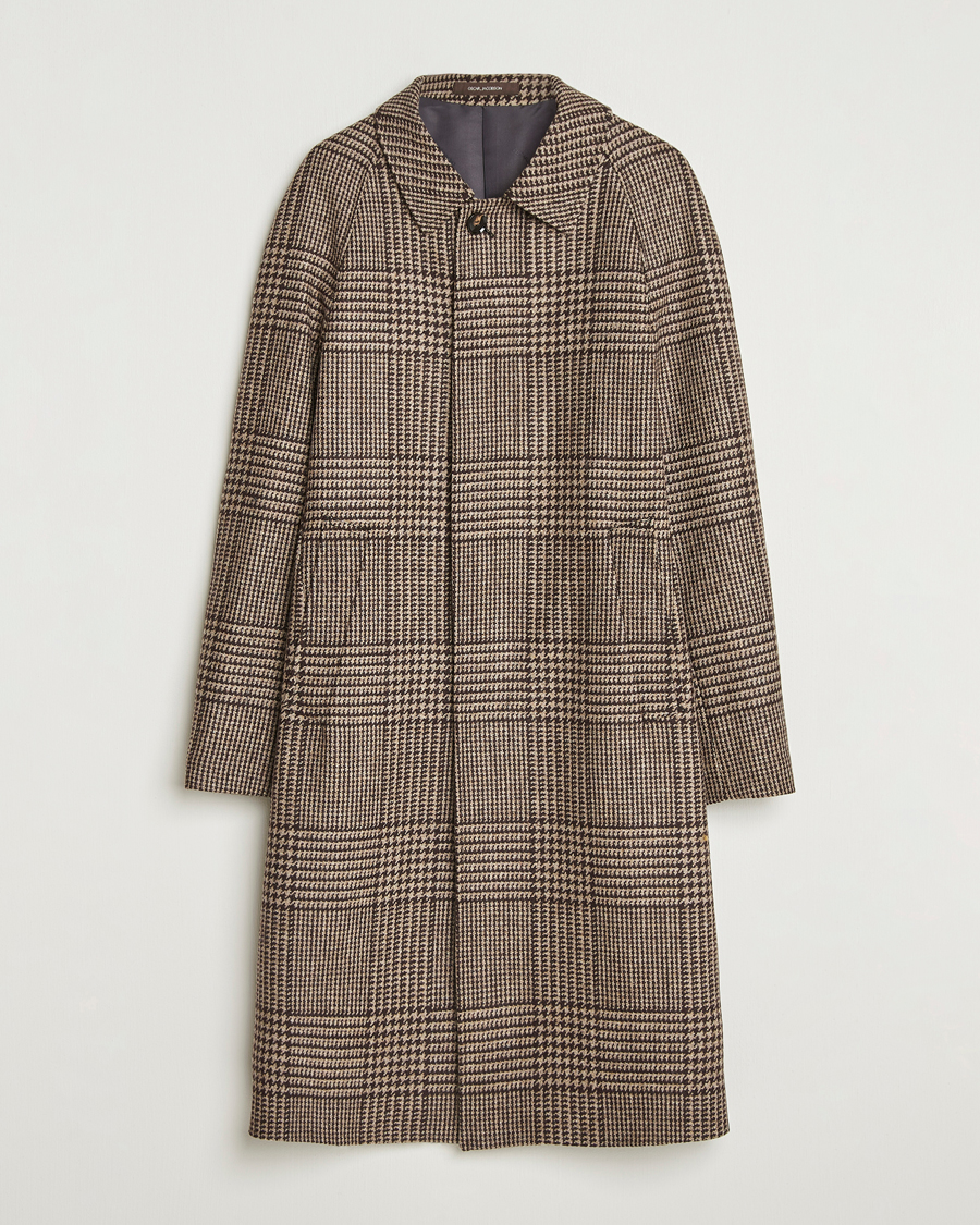 Men | Coats & Jackets | Oscar Jacobson | Raglan Check Wool Coat Brown