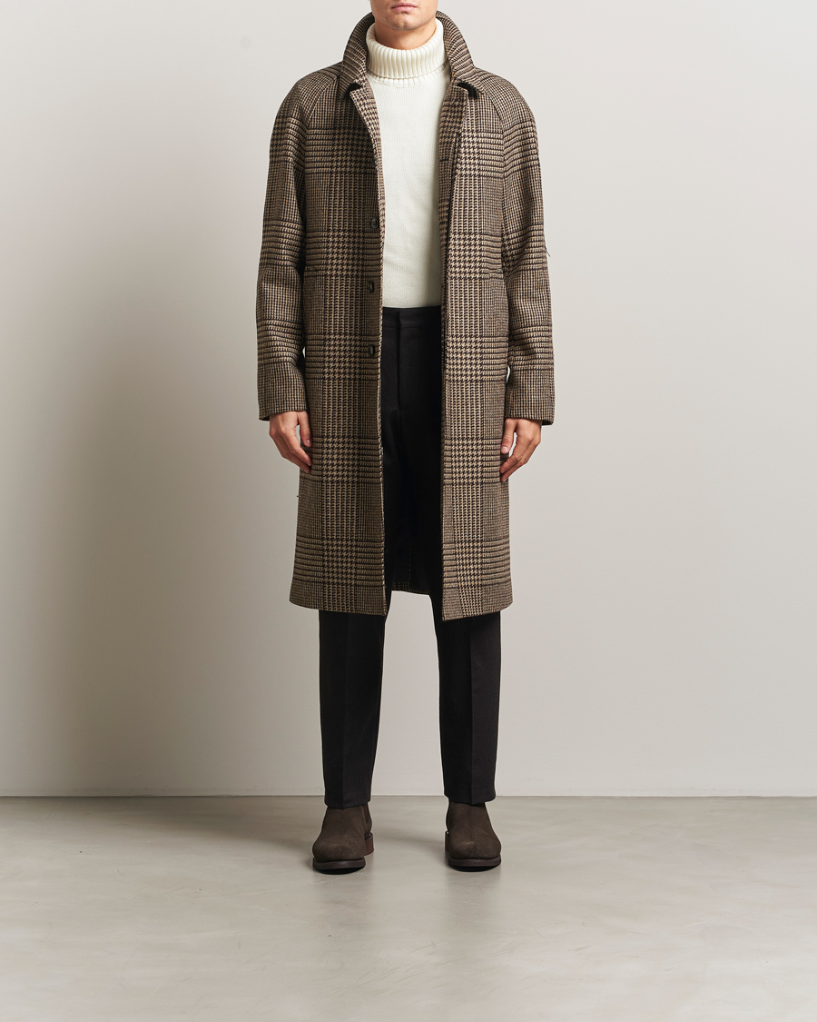 Men | Coats & Jackets | Oscar Jacobson | Raglan Check Wool Coat Brown