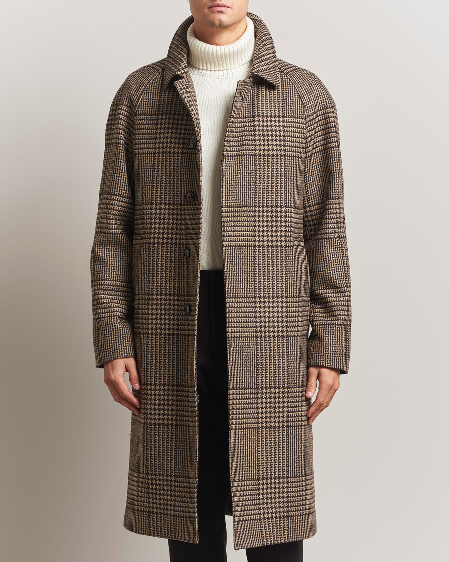 Men | Coats & Jackets | Oscar Jacobson | Raglan Check Wool Coat Brown