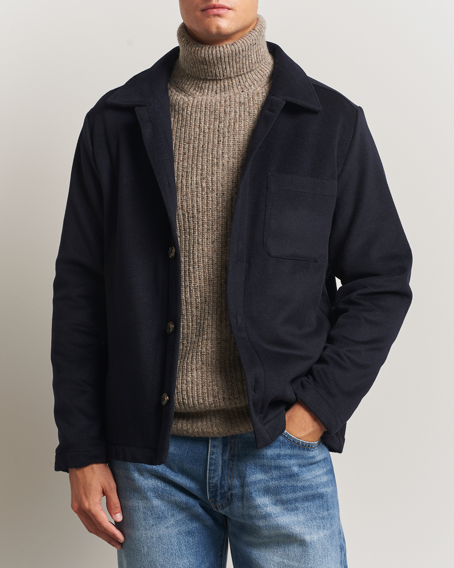 Oscar Jacobson Maddan Wool/Cashmere Shirt Jacket Navy at