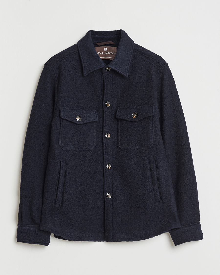 Men | Coats & Jackets | Oscar Jacobson | Maverick Boiled Wool Shirt Jacket Navy