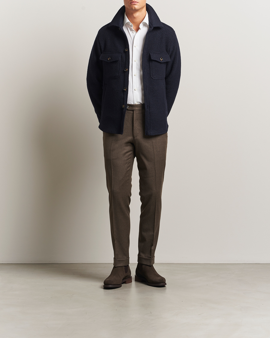 Men | Coats & Jackets | Oscar Jacobson | Maverick Boiled Wool Shirt Jacket Navy