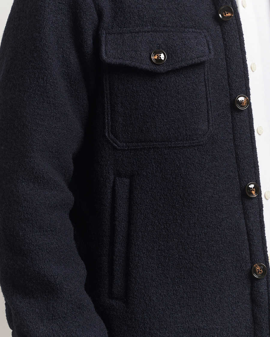 Men | Coats & Jackets | Oscar Jacobson | Maverick Boiled Wool Shirt Jacket Navy