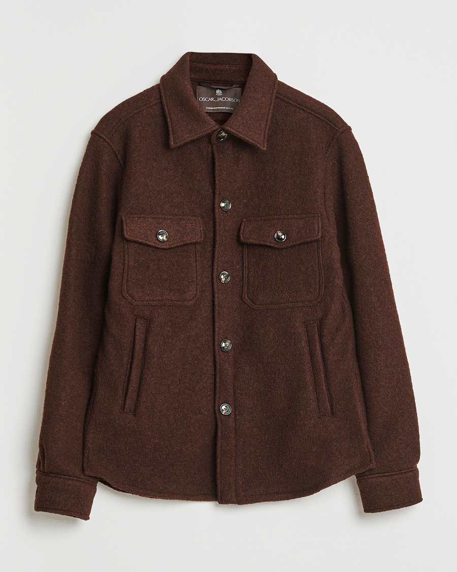 Men | Coats & Jackets | Oscar Jacobson | Maverick Boiled Wool Shirt Jacket Brown