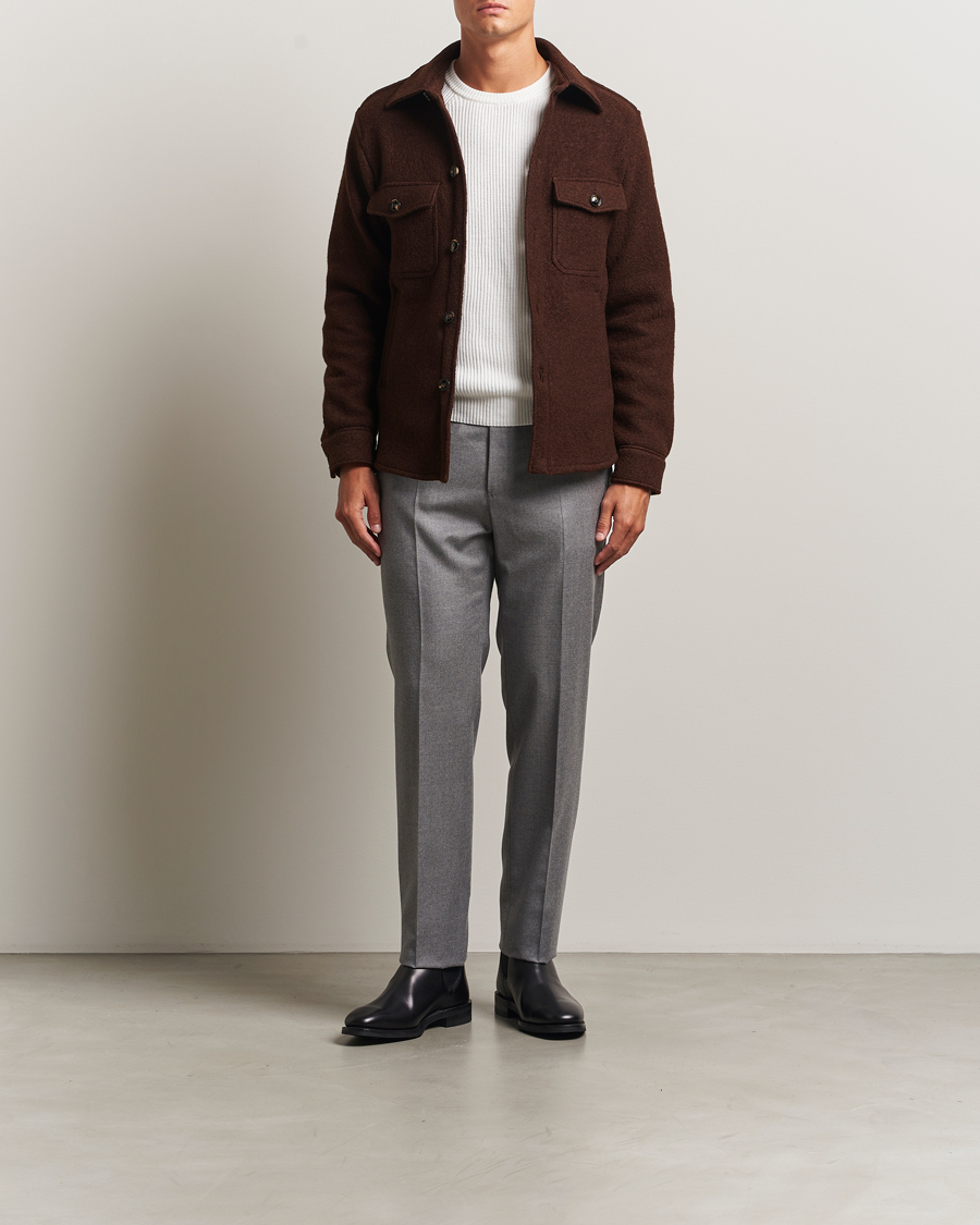 Men | Coats & Jackets | Oscar Jacobson | Maverick Boiled Wool Shirt Jacket Brown