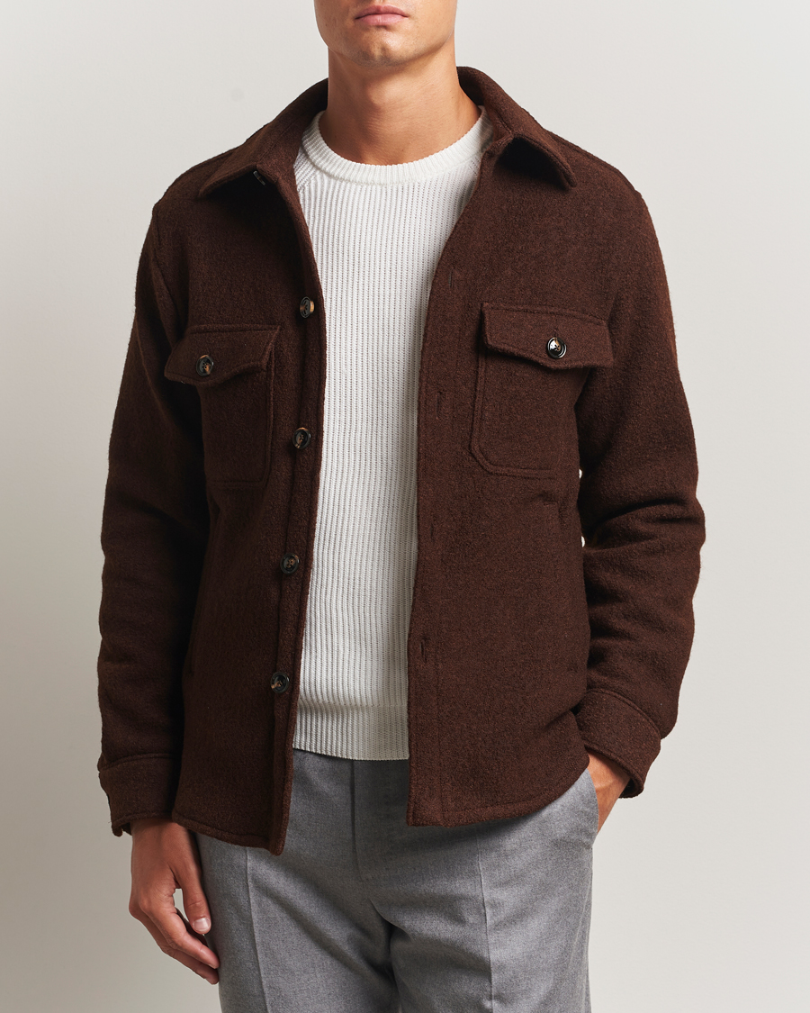 Oscar Jacobson Maverick Boiled Wool Shirt Jacket Brown at