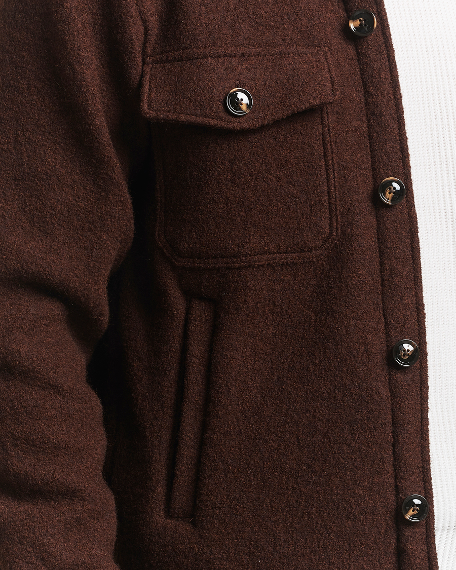 Men | Coats & Jackets | Oscar Jacobson | Maverick Boiled Wool Shirt Jacket Brown