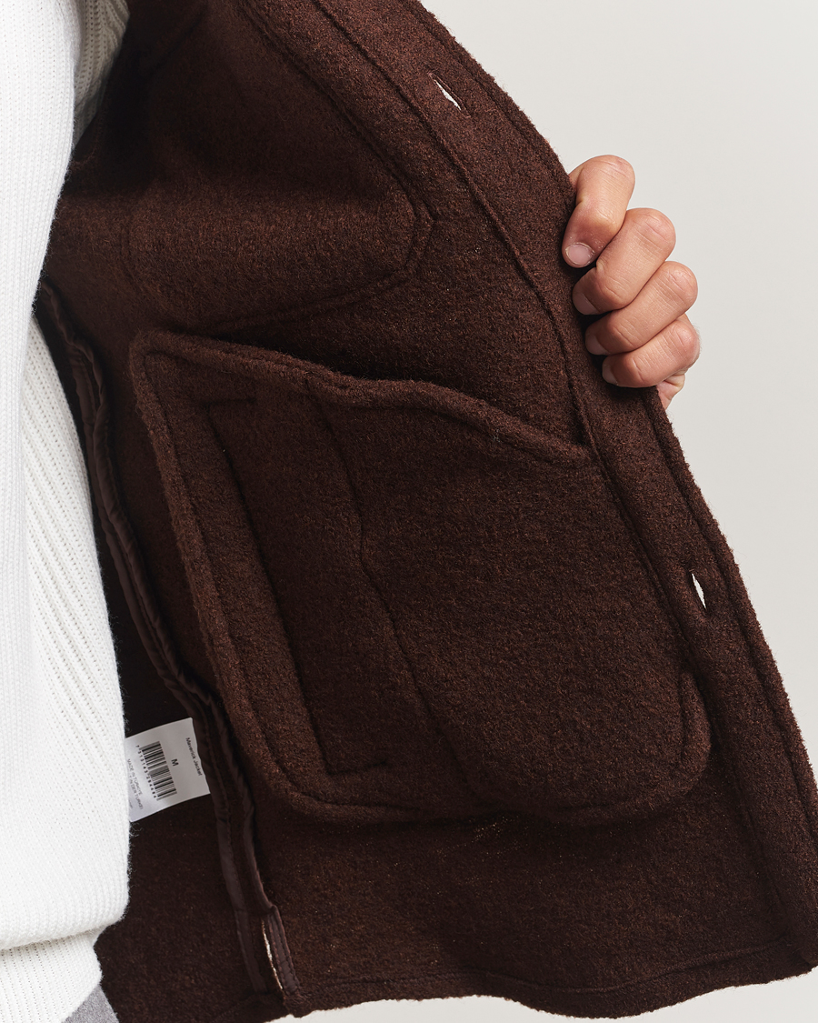 Oscar Jacobson Maverick Boiled Wool Shirt Jacket Brown at