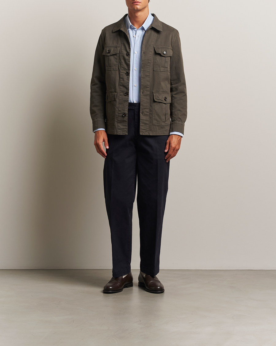 Oscar Jacobson Safari Cotton Overshirt Olive at CareOfCarl.com