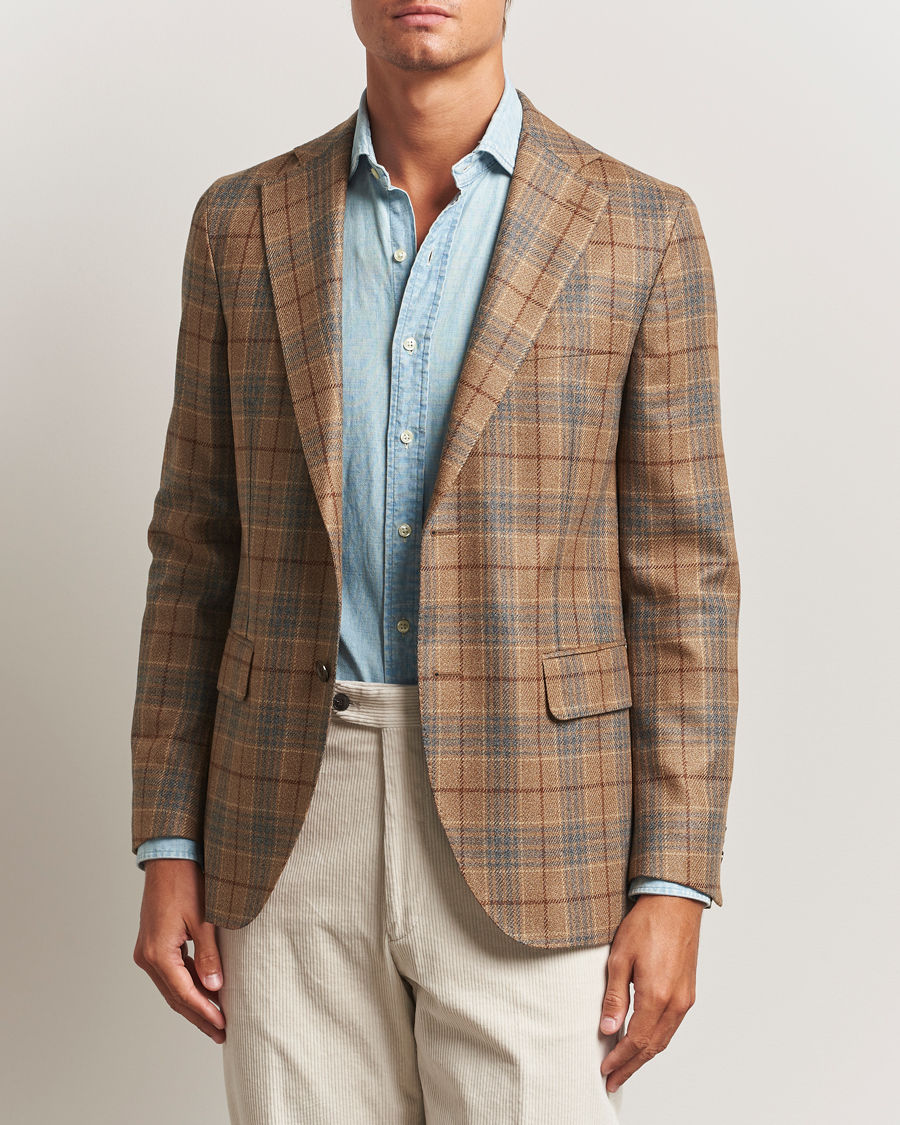 Oscar Jacobson Fogerty Checked Loro Piana Wool Blazer Light Brown