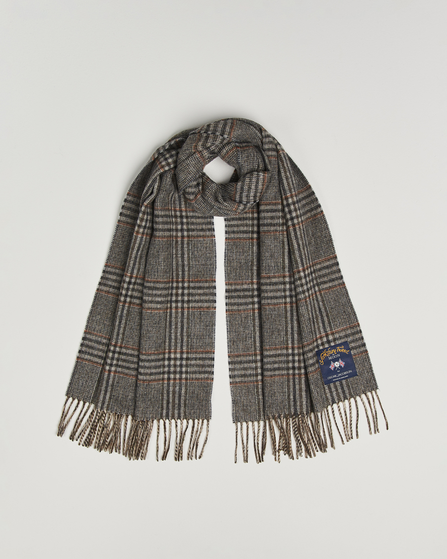 Men | Oscar Jacobson Checked Moon Tweed Wool Scarf Brown | Oscar Jacobson | Checked Moon Tweed Wool Scarf Brown
