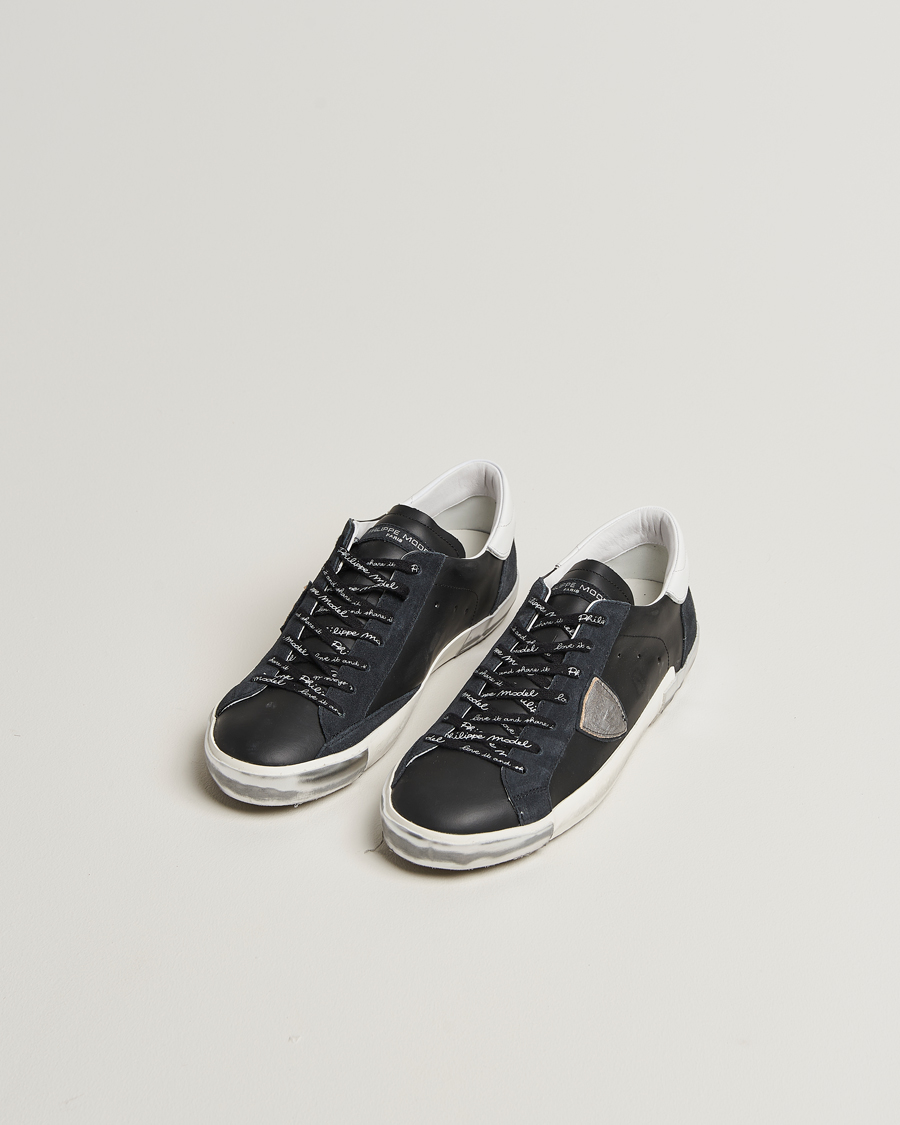 Philippe Model Prsx Low Top Leather Sneakers Black/Silver at Philippe Model Prsx Low Top Leather Sneakers Black/Silver at