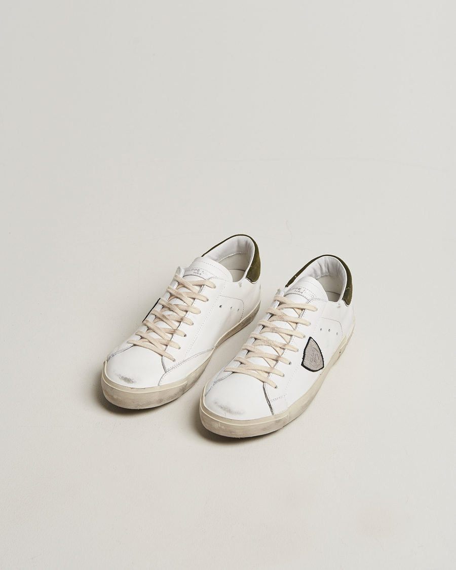 Philippe Model Prsx Low Top Mix Leather Sneakers White/Green at
