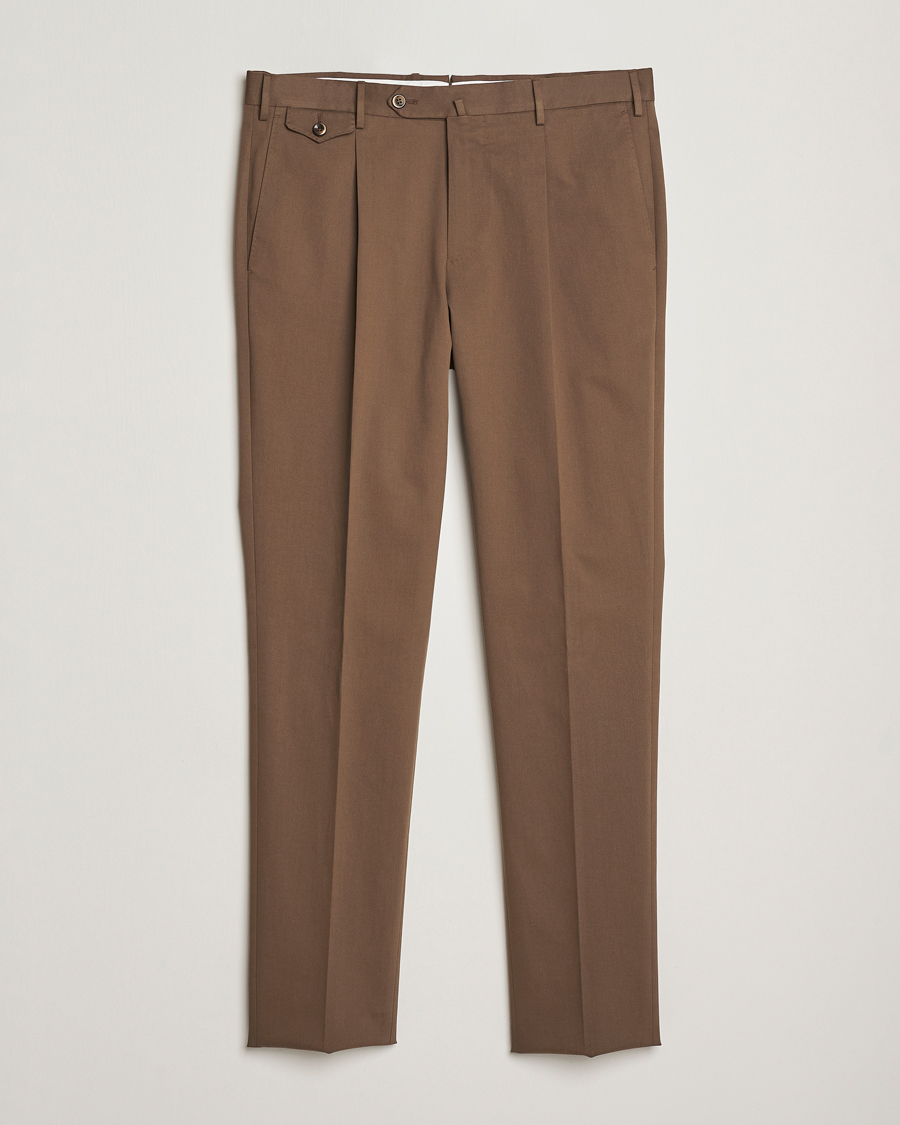 PT01 Slim Fit Pleated Cotton/Cashmere Trousers Dark Brown at