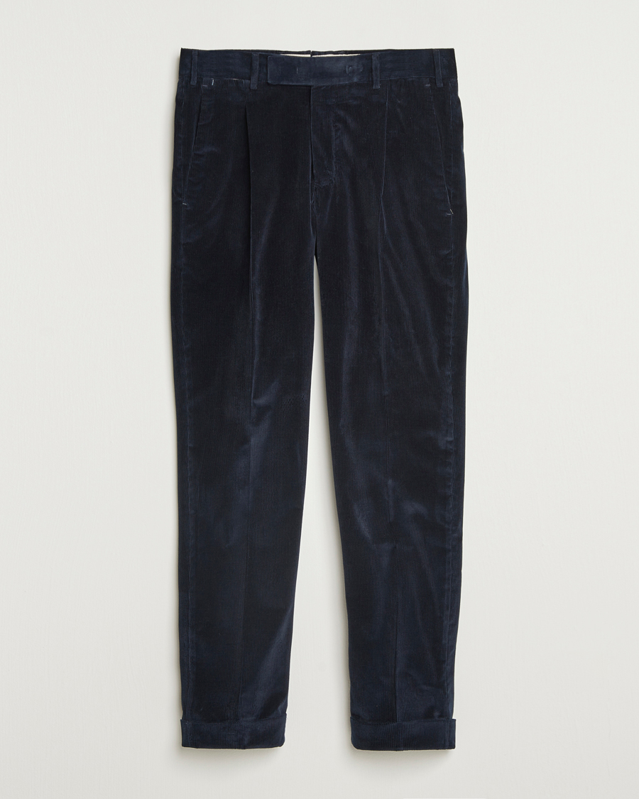 Men | Trousers | PT01 | Rebel Fit Pleated Corduroy Trousers Navy