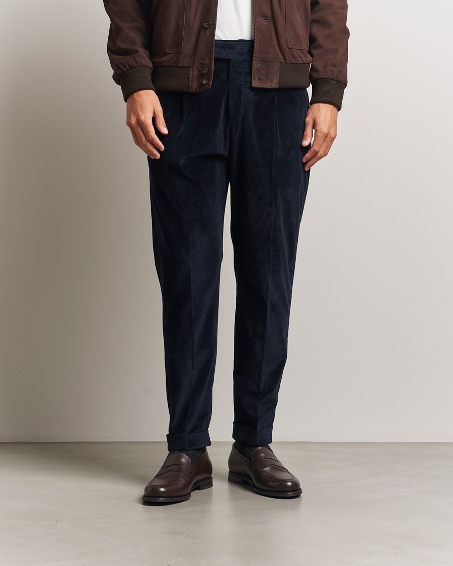 Men | Trousers | PT01 | Rebel Fit Pleated Corduroy Trousers Navy