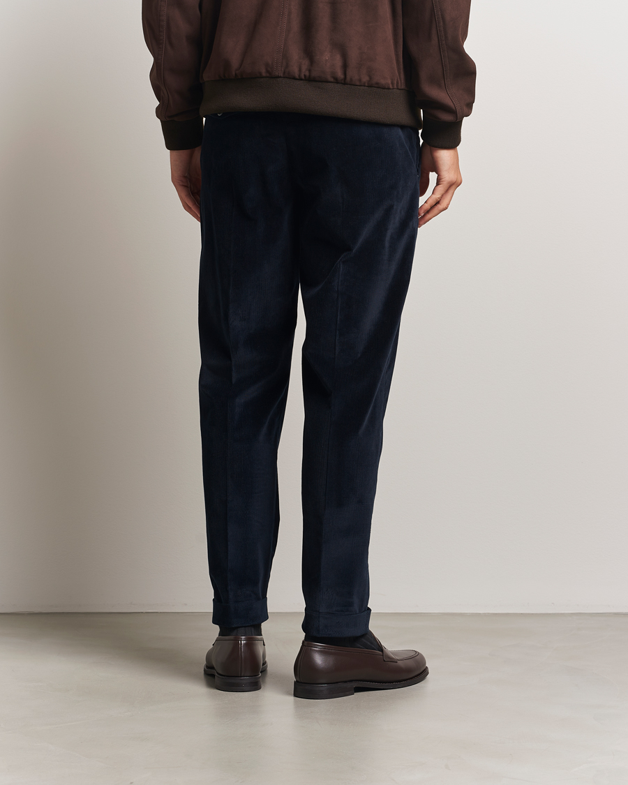 Men | Trousers | PT01 | Rebel Fit Pleated Corduroy Trousers Navy
