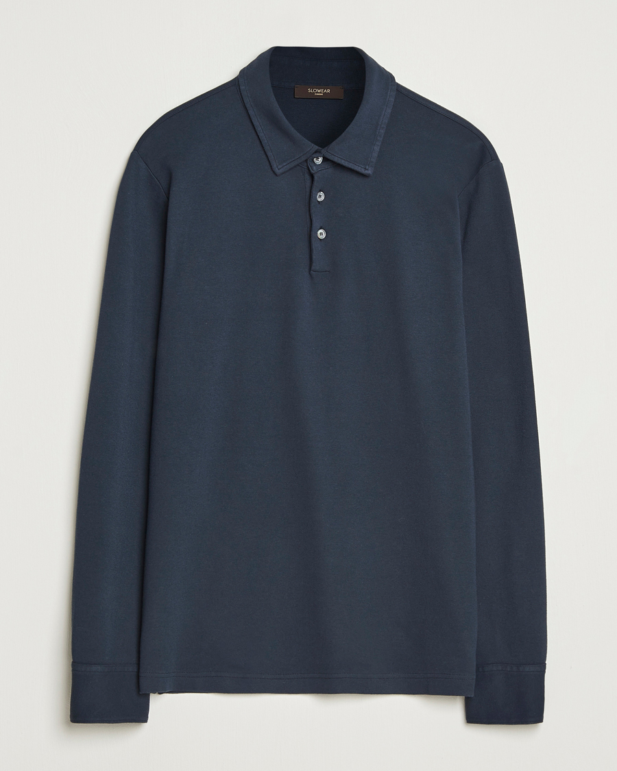Men | Polo Shirts | Zanone | Heavy Jersey Long Sleeve Polo Navy