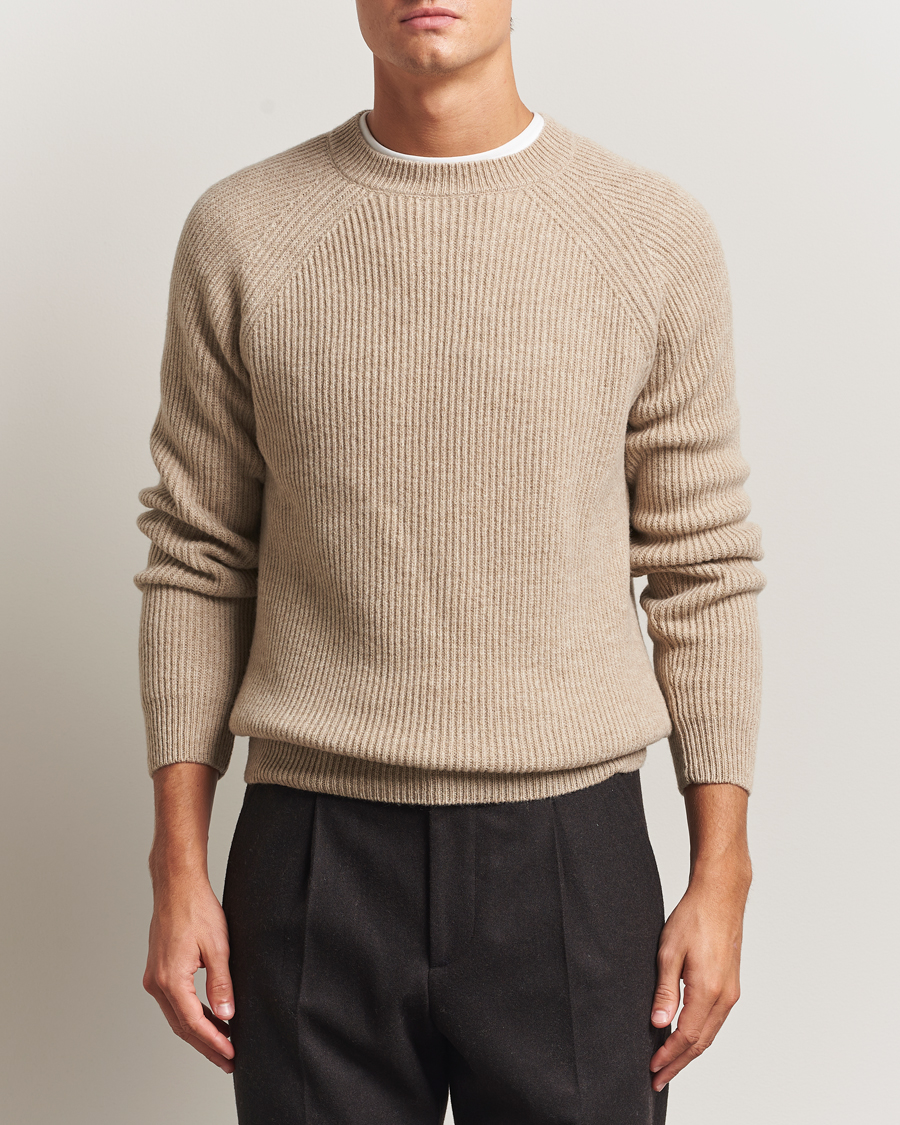 Zanone Fisherman Rib Wool Sweater Beige at CareOfCarl.com