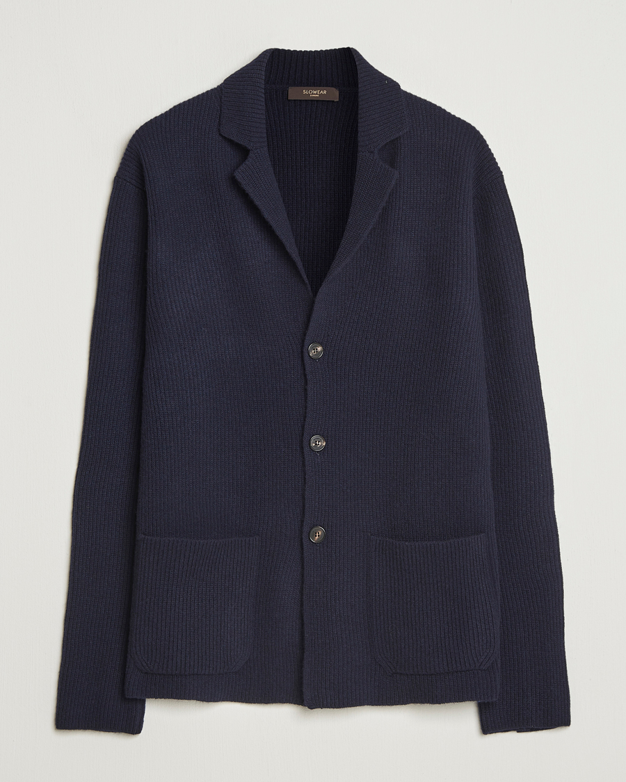 Men | Sweaters & Knitwear | Zanone | Rib Wool Cardigan Jacket Navy