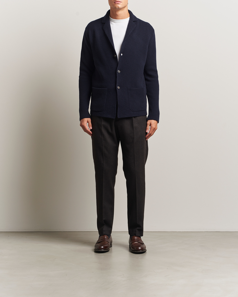 Men | Sweaters & Knitwear | Zanone | Rib Wool Cardigan Jacket Navy