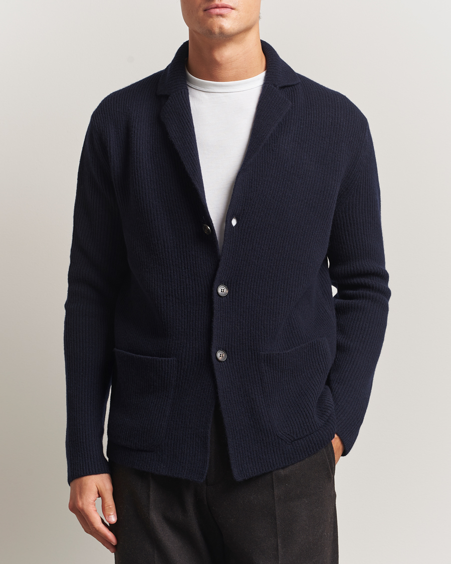 Men | Sweaters & Knitwear | Zanone | Rib Wool Cardigan Jacket Navy