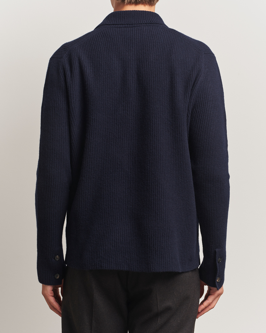 Men | Sweaters & Knitwear | Zanone | Rib Wool Cardigan Jacket Navy