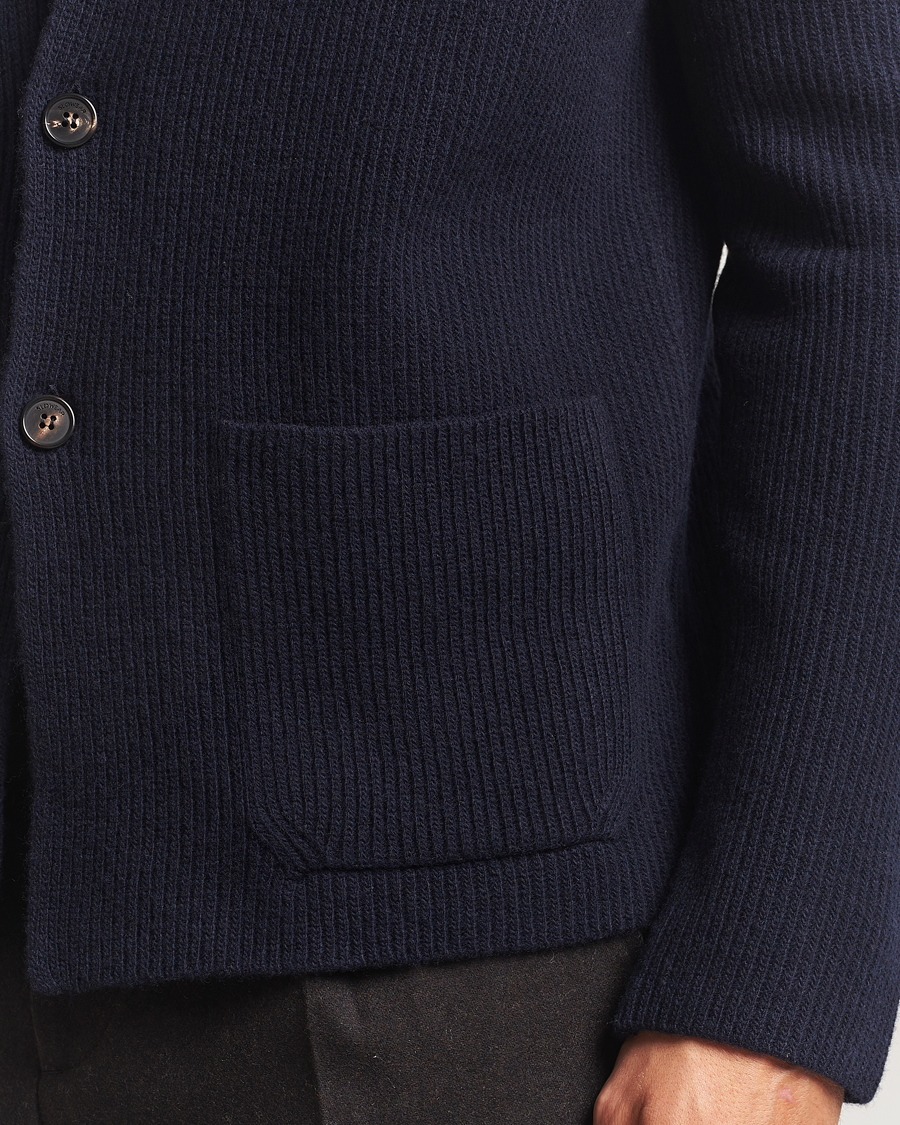 Men | Sweaters & Knitwear | Zanone | Rib Wool Cardigan Jacket Navy