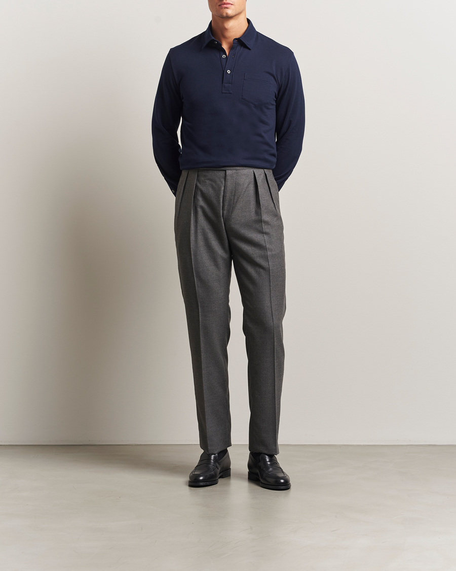 Men | Polo Shirts | Ralph Lauren Purple Label | Long Sleeve Polo Shirt Navy