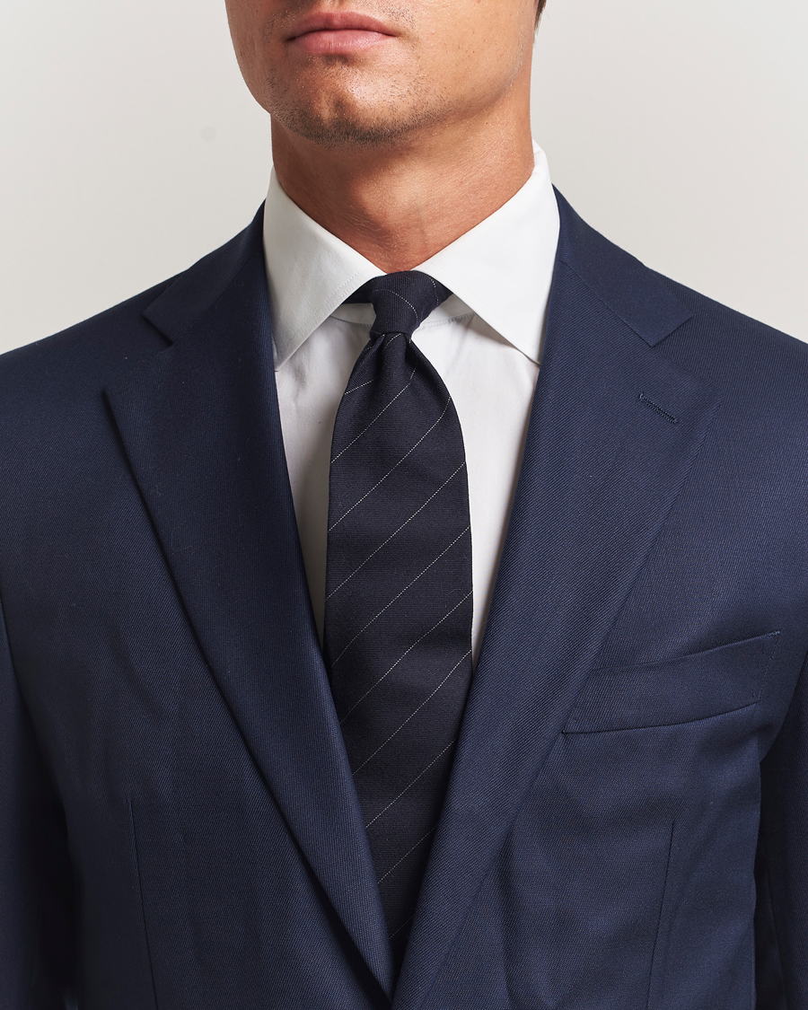 Men | Ralph Lauren Purple Label Wool Pinstripe Tie Navy/Grey | Ralph Lauren Purple Label | Wool Pinstripe Tie Navy/Grey