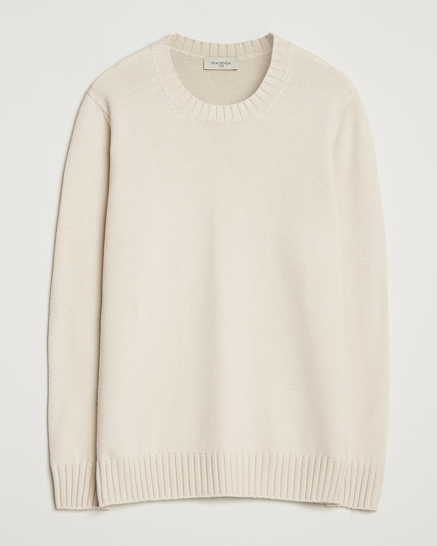 Men | Sweaters & Knitwear | Piacenza Cashmere | Brushed Wool Crew Neck Latte