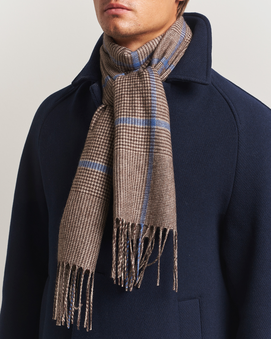 Men | Piacenza Cashmere Cashmere/Silk Overcheck Scarf Brown | Piacenza Cashmere | Cashmere/Silk Overcheck Scarf Brown