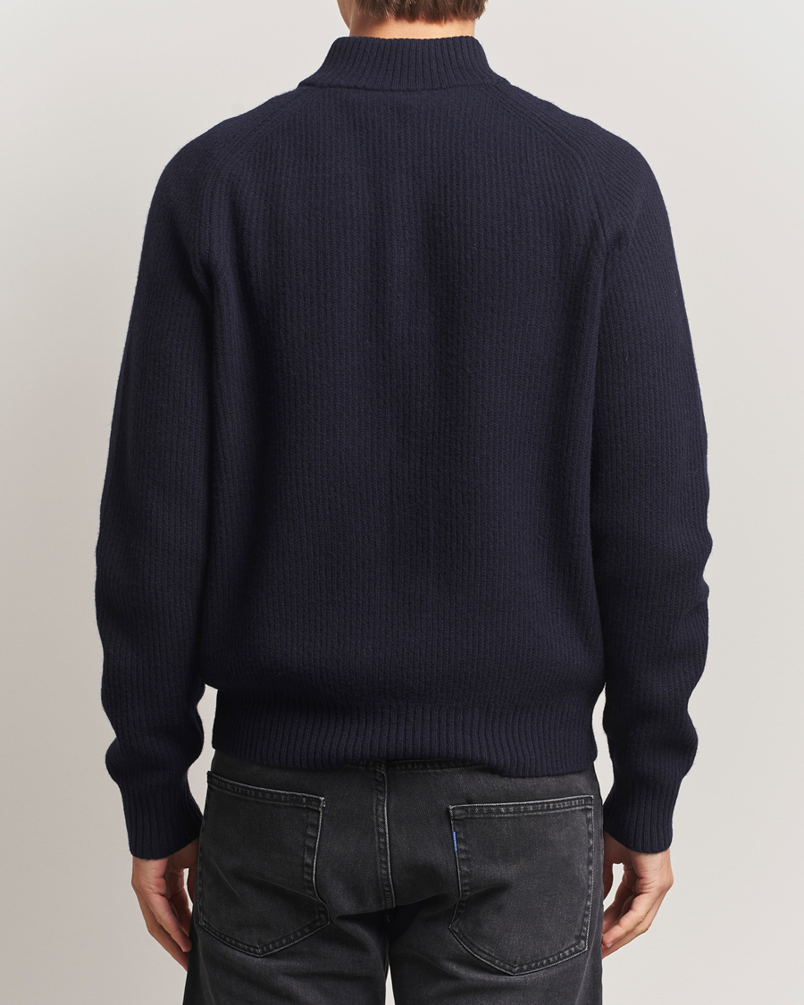 Men | Sweaters & Knitwear | Filippa K | Ribbed Wool Half Zip Navy