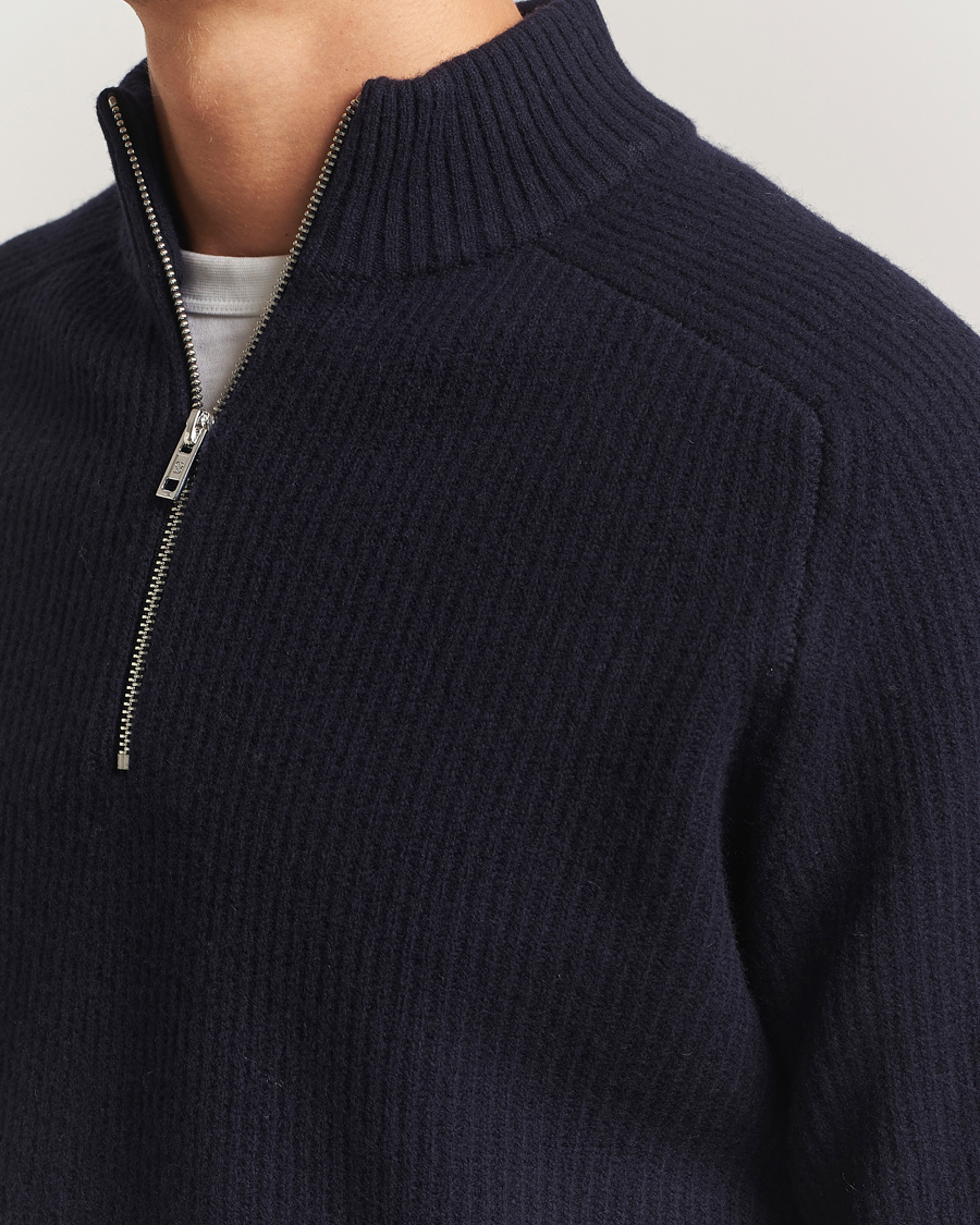 Men | Sweaters & Knitwear | Filippa K | Ribbed Wool Half Zip Navy